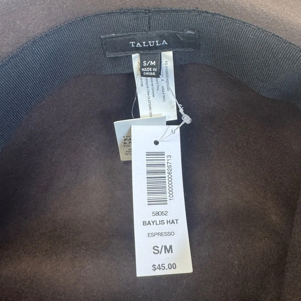 NWT Aritzia Talula Baylis Hat Espresso‎ Brown Wool Floppy Wide Brim Packable S/M